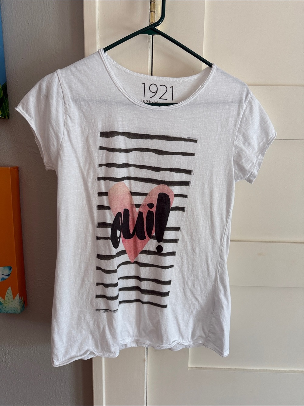1921 Women’s White Tee with Pink Heart Graphic